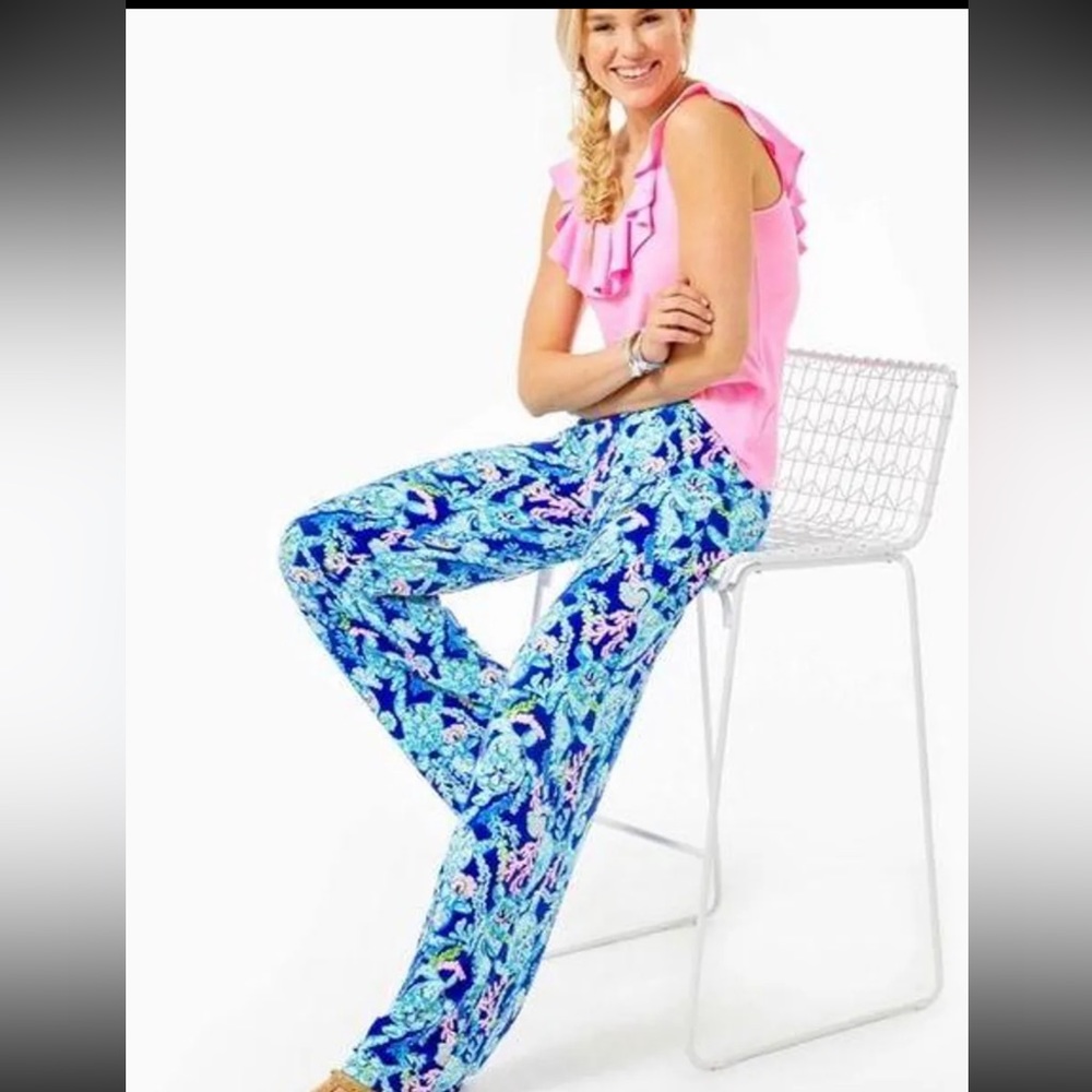 Lilly Pulitzer Vibrant Blue and Pink Wide Leg Pants